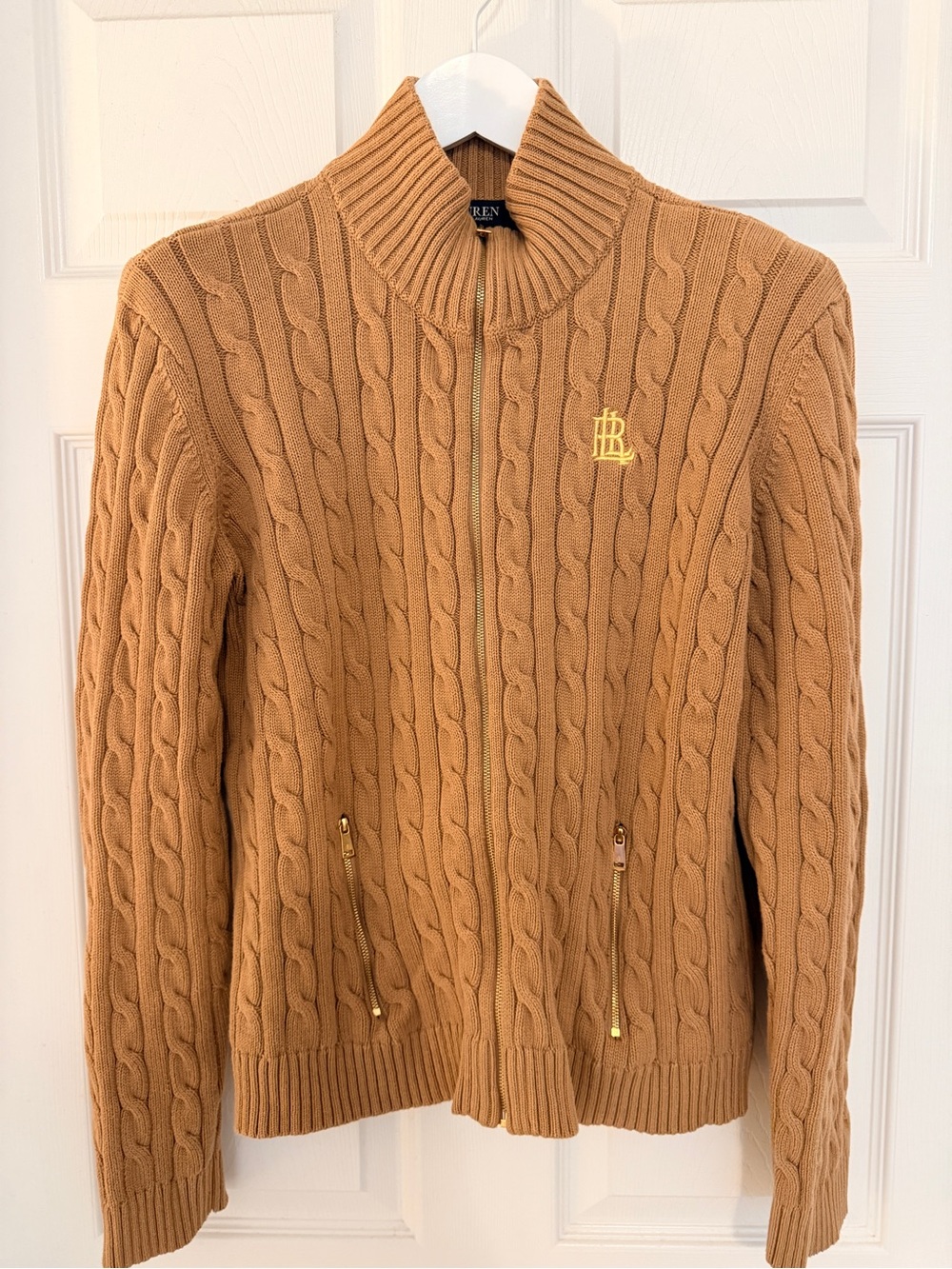 Ralph Lauren Camel Cable-Knit Full-Zip Sweater